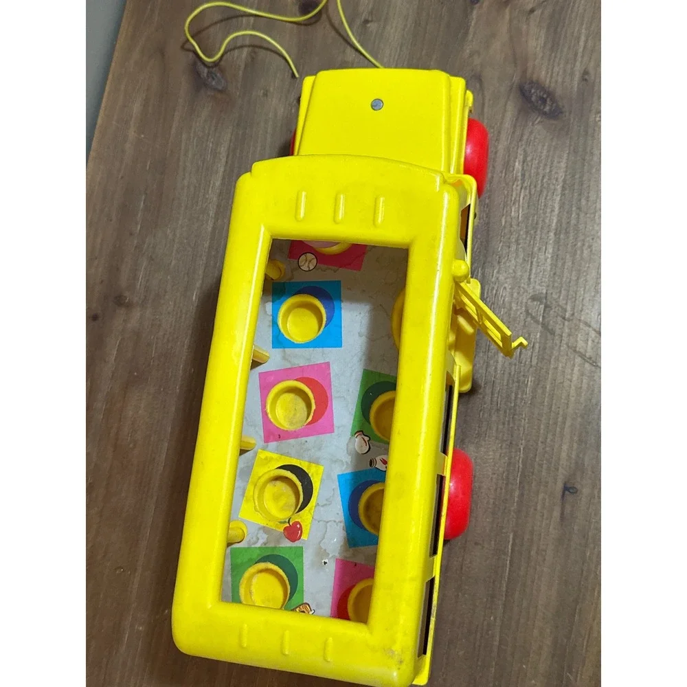 Vintage 1984 Fisher-Price Little People School Bus 192 Yellow Pull Toy Driver